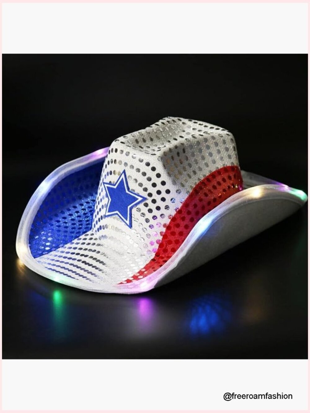 Patriotic Light Up Cowboy Hat with LED Flashing - Western Costume Accessory